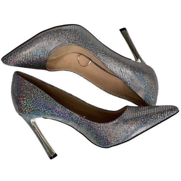 Jessica Simpson Metallic Stiletto Pumps Silver 9.5 Disco Party Heels Iridescent - Picture 2 of 10